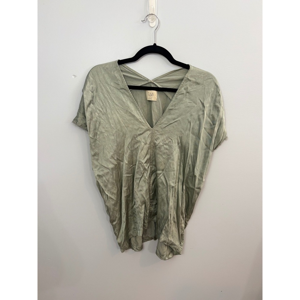 Tina‎ Jo XS Green Rayon V-Neck Short Sleeve Tunic Top
